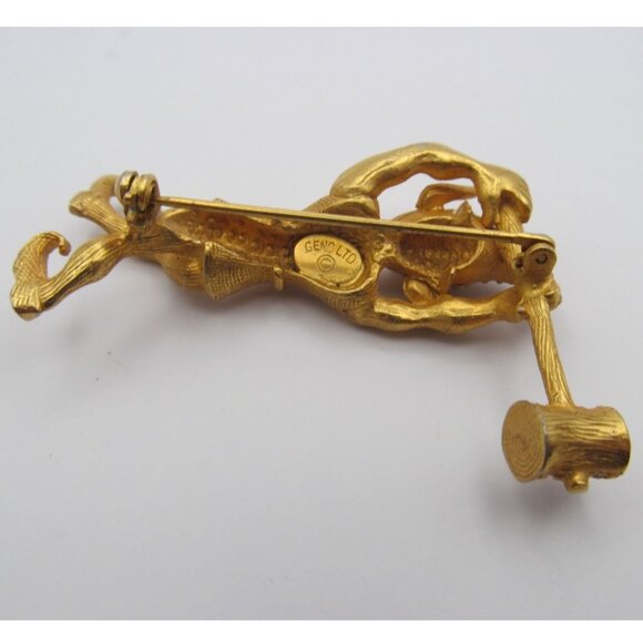 Vintage Elves Gold Tone Rhinestone with Hammer and Nail Brooch Set by Geno Ltd - Picture 8 of 16